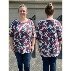 Vtg Bobbie Brooks Floral Knit Top Plus Size 26/28 3X Short Sleeve Cottagecore...